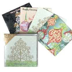 2 Packs of 12 Luxury Glitter Christmas Cards & Envelopes