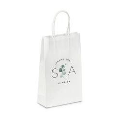 Personalised Wedding Bags - Small White Kraft Bag - Eucalypt Leaf