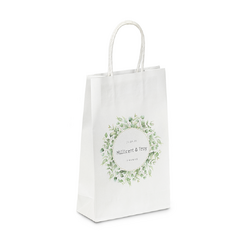 Personalised Wedding Bags - Small White Kraft Bag - Floral Wreath