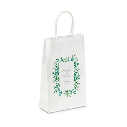 Personalised Wedding Bags - Small White Kraft Bag - Green Floral