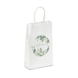 Personalised Wedding Bags - Small White Kraft Bag - Mint Green Floral 