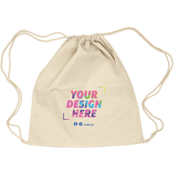 Custom PREMIUM DTF Printed - Natural Back Pack Calico Bags - 35cm x 41cm with Drawstrings