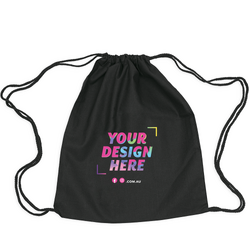 Custom PREMIUM DTF Printed - Black Back Pack Calico Bags - 35cm x 41cm with Drawstrings 