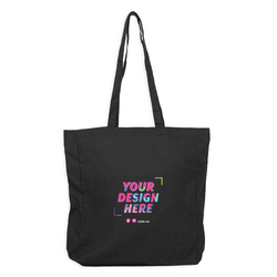 Custom PREMIUM DTF Printed - Black Calico Bags with Gusset - 37cm x 42cm x 10cm with Two Long Handles 