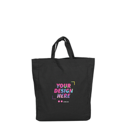 Custom PREMIUM DTF Printed - Black Calico Bags with Gusset - 37cm x 42cm x 10cm with Two Short Handles 