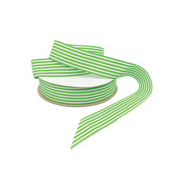 White/Green Stripe - Grosgrain Ribbon 25mm x 25M 