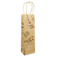 Kraft Wine Bottle Gift Carry Bags - Christmas Australiana - Brown Kraft