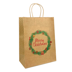 Kraft Bags - Merry Christmas Wreath - Medium - Brown