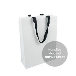 12PK Kraft Bags - FSC Certified - Premium White Medium Gift Bag - Black Paper Handles