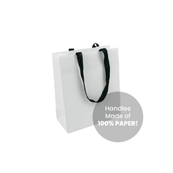 12PK Kraft Bags - FSC Certified - Premium White Small Gift Bag - Black Paper Handles