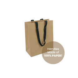 12PK Kraft Bags - FSC Certified - Premium Kraft Brown Small Gift Bag - Black Paper Handles