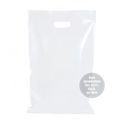 100 x Plastic Carry Bags Large With Die Cut Handle  - LDPE - Glossy White
