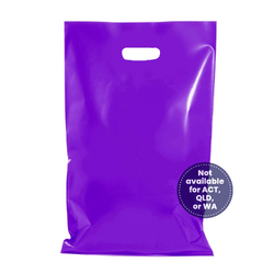 100 x Plastic Carry Bags Large With Die Cut Handle  - LDPE - Glossy Purple