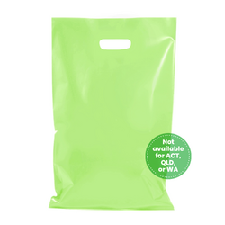 100 x Plastic Carry Bags Large With Die Cut Handle  - LDPE - Glossy Light Green