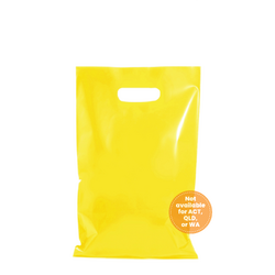 100 x Plastic Carry Bags Small - Medium With Die Cut Handle  - LDPE - Glossy Yellow