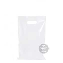 100 x Plastic Carry Bags Small - Medium With Die Cut Handle  - LDPE - Glossy White