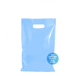 100 x Plastic Carry Bags Small - Medium With Die Cut Handle  - LDPE - Glossy Light Blue
