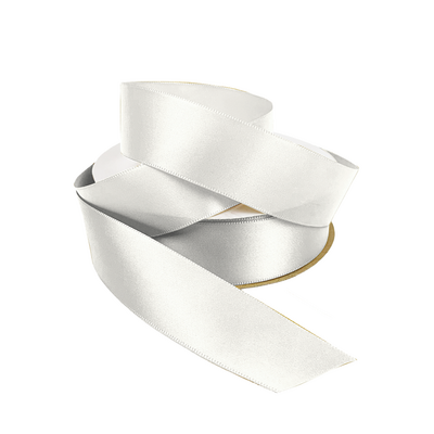 Satin Ribbon - Woven Edge - 25mm x 30m - White