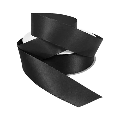 Satin Ribbon - Woven Edge - 25mm x 30m - Black