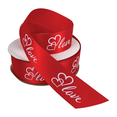 Red Satin Ribbon - Woven Edge - 25mm x 25m - Love