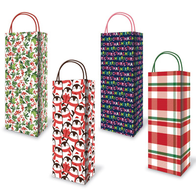 Christmas Bottle Kraft Gift Bags - Christmas Spirit Assorted