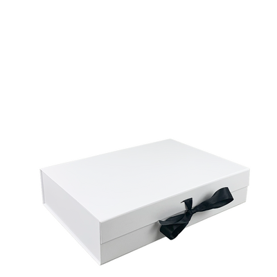 Medium Hamper Gift Box - Matt White with Magnetic Closing Lid | Changeable Ribbon Slot