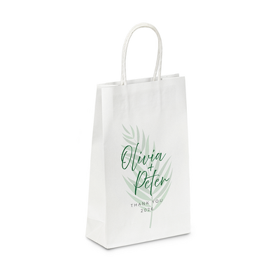 Personalised Wedding Bags - Small White Kraft Bag - Palm Leaf