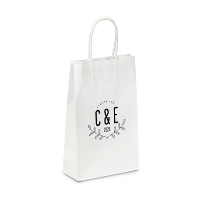 Personalised Wedding Bags - Small White Kraft Bag - Mono Branches