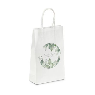 Personalised Wedding Bags - Small White Kraft Bag - Mint Green Floral 