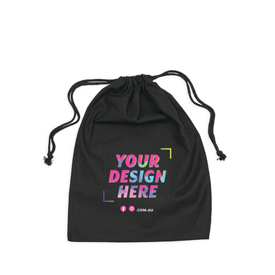 Custom PREMIUM DTF Printed - Black Calico Bags - 30cm x 40cm with Drawstrings 