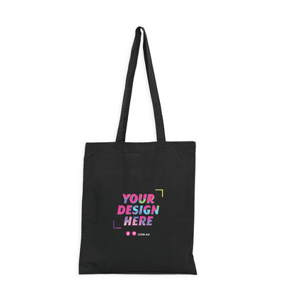 Custom PREMIUM DTF Printed - Black Calico Bags - 37cm x 42cm with Two Long Handles 