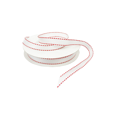 Grosgrain Ribbon - 12mm x 25m - White with 2mm Red Stitch 