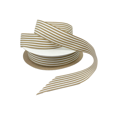 Grosgrain Ribbon - 25mm x 25m - White/Natural Fawn Stripe