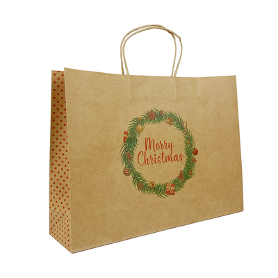 Kraft Bags - Merry Christmas Wreath - Boutique - Brown