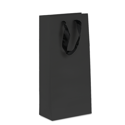 Kraft Bags - Premium Black Art Card Double Wine Bottle Gift Bag - Black Handles