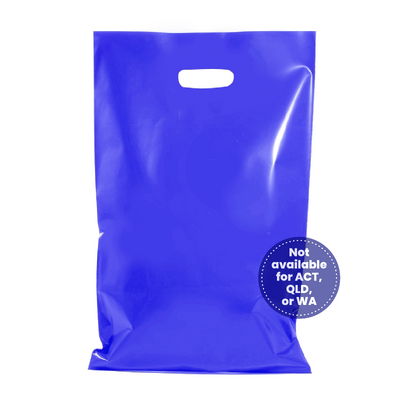 100 x Plastic Carry Bags Large With Die Cut Handle  - LDPE - Glossy Blue