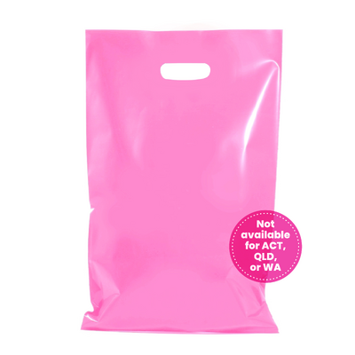 100 x Plastic Carry Bags Large With Die Cut Handle  - LDPE - Glossy Light Pink