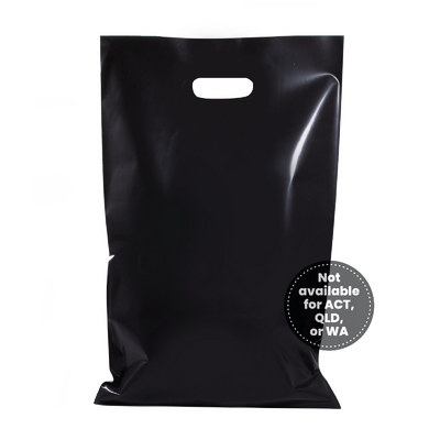 100 x Plastic Carry Bags Large With Die Cut Handle  - LDPE - Glossy Black