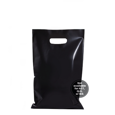 100 x Plastic Carry Bags Small - Medium With Die Cut Handle  - LDPE - Glossy Black