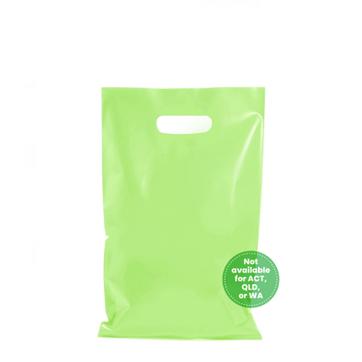 100 x Plastic Carry Bags Small - Medium With Die Cut Handle  - LDPE - Light Green