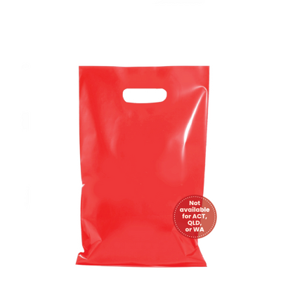 100 x Plastic Carry Bags Small - Medium With Die Cut Handle  - LDPE - Red