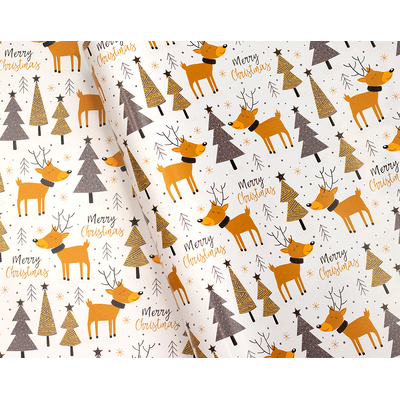 Christmas Wrapping Paper - 500mm x 60M - Golden Brown Reindeers