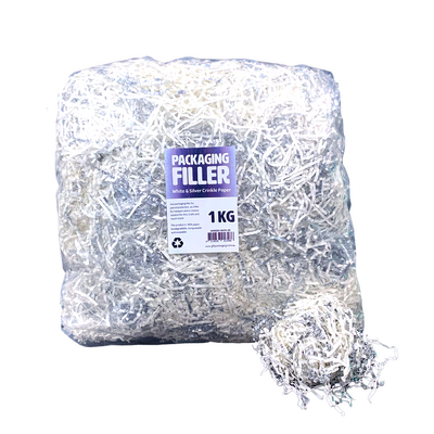 Shredded Paper Shreds Filler - 1KG - White & Silver Mix