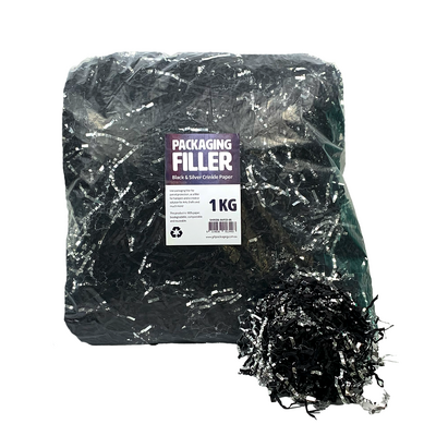 Shredded Paper Shreds Filler - 1KG - Black & Silver Mix